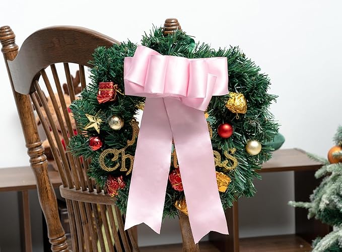 Pink Satin Ribbon Double-Faced Wired Ribbons for Gift Wrapping Flower Bouquet Bows Wedding Invitation Christmas Decor Crafts 2-1/2 Inch 10 Yards