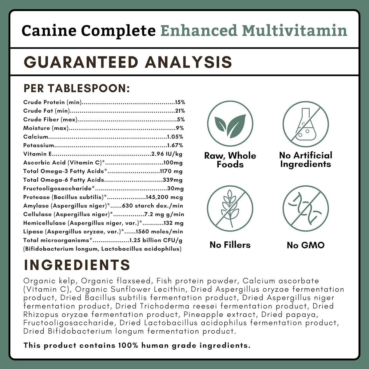 Wholistic Pet Organics Canine Complete - Dog Multivitamin Powder - 8 Oz - Daily Dog Vitamins and Supplements for Homemade Food - Immune System, Skin, Coat & Overall Health - Small and Large Breed