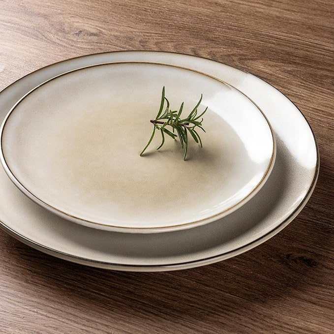 AmorArc Stoneware Dinnerware Sets for 6, 18 Pieces Handpainted Ceramic Plates and Bowls Set, Scratch Resistant Dishes Set, Dishwasher & Microwave Safe, Cappuccino