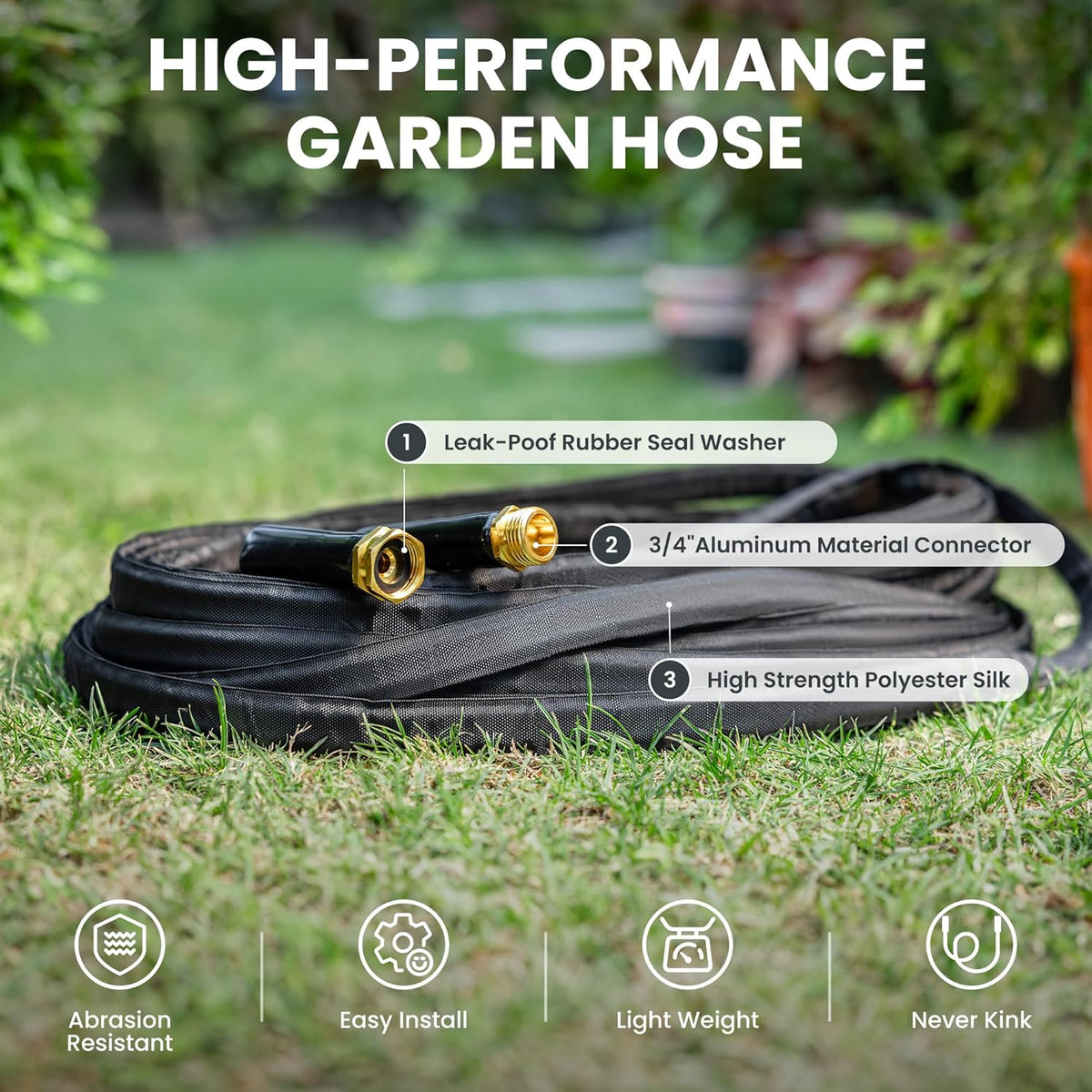 Giraffe Tools Garden Hose 75FT Lightweight Lay Flat Water Hose Kink Free Flexible Hose with 9 Spray Function Nozzle(Black)