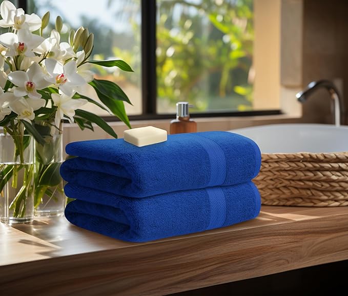 Avalon Towels Luxury 8 Piece Towels Set, 2 Bath Towels, 2 Hand Towels and 4 Washcloths, 600 GSM 100% Ring Spun Cotton Highly Absorbent Bathroom Towel Set, Ideal for Hotel, Spa and Gym (Royal Blue)
