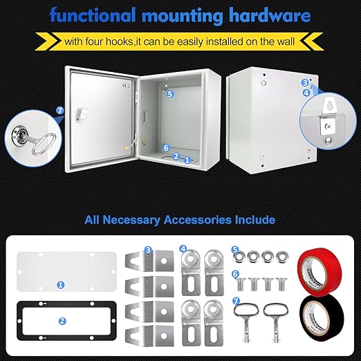 Outdoor Electrical Box, Steel Junction Box 12 x 10 x 6'', NEMA 4X Electrical Enclosure Box IP66 Waterproof & Dustproof, Universal Electrical Project Box with Lock & Mounting Plate