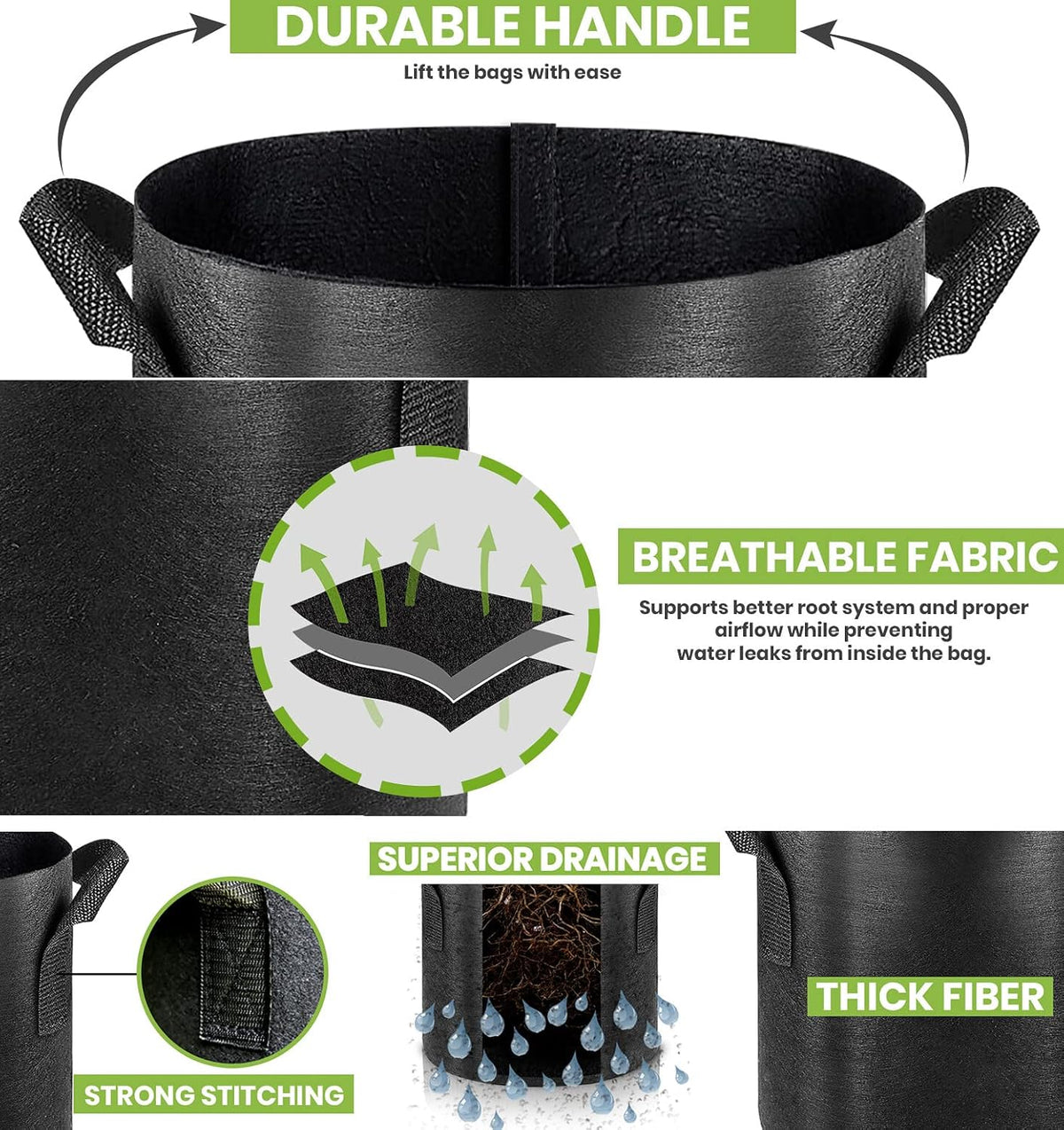 Gardenera Commercial Grade Grow Bags - Pack of 100 15 Gallon Fabric Planters with Aeration and Handles, Perfect for Cannabis Cultivation