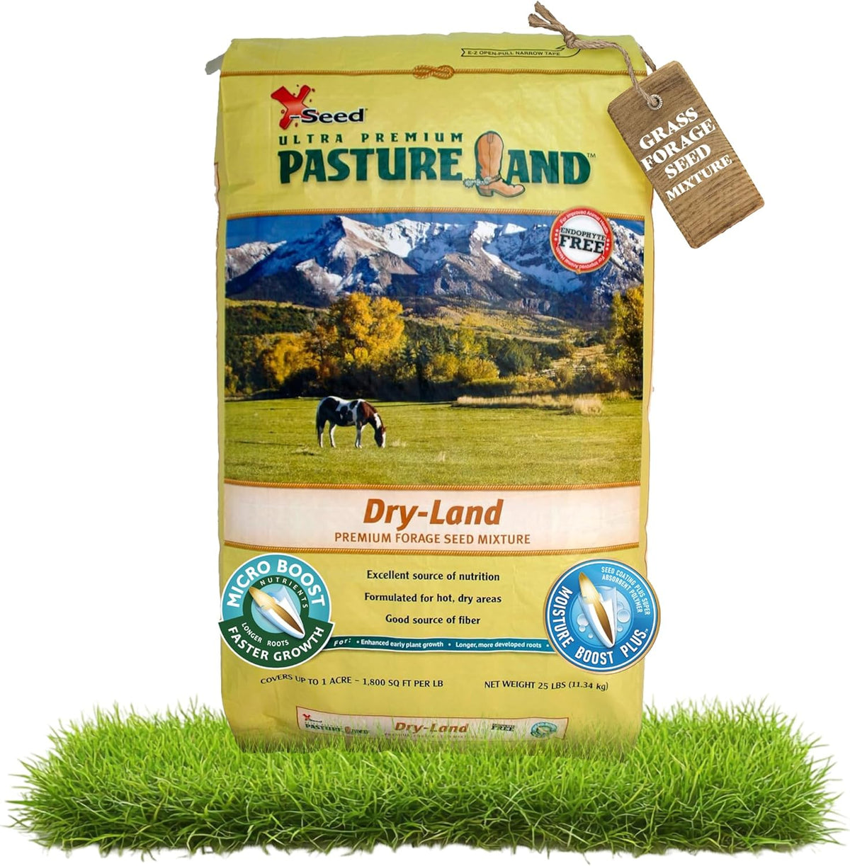 X-Seed Pasture Land Dry-Land Forage Seed Mixture with Micro-Boost – Tall Fescue Orchard Grass Ryegrass Endophyte Free Pasture for Safe Nutrition of Livestock, Formulated for Dry Areas – 25-Pound Bag
