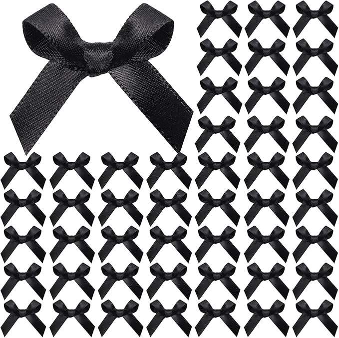 YGDZ 50 PCS Mini Black Bows, Small Stain Ribbon Black Bow for Cake, Tiny Bows for Crafts, Bow Decorations for Party Favors, Balloons