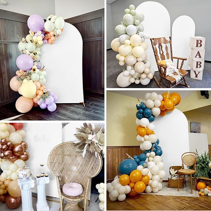 Wedding Arch Cover 6FT 7.2FT Arch Backdrop Cover Fitted Spandex Covers Set of 2 Round Top Chiara Arches Backdrop Stand Covers for Party Birthday Decoration(White