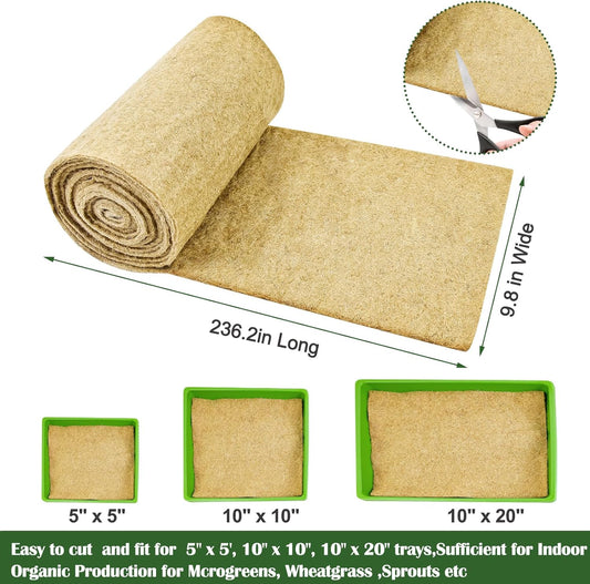 1Roll 10" X 236" Microgreen Growing Mat Hemp Fiber Grow Mats Microgreens Growing Kit Jute Hydroponic Pads Indoor Organic Production for Microgreen Starter Tray Wheatgrass Sprouts