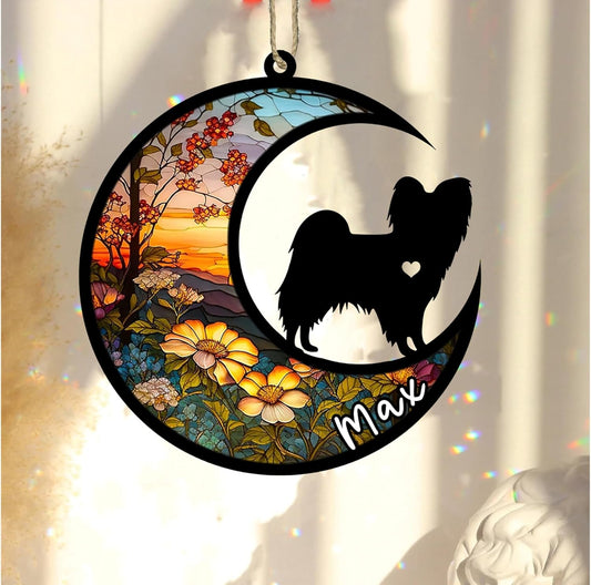 Personalized Dog Memorial, Custom Name Papillon (Black White) Dog Christmas Ornament with Name, Custom Breeds, Pet Loss Light Catcher, Gifts for Lovers Loss of Pet Sympathy on Mothers Day Christmas