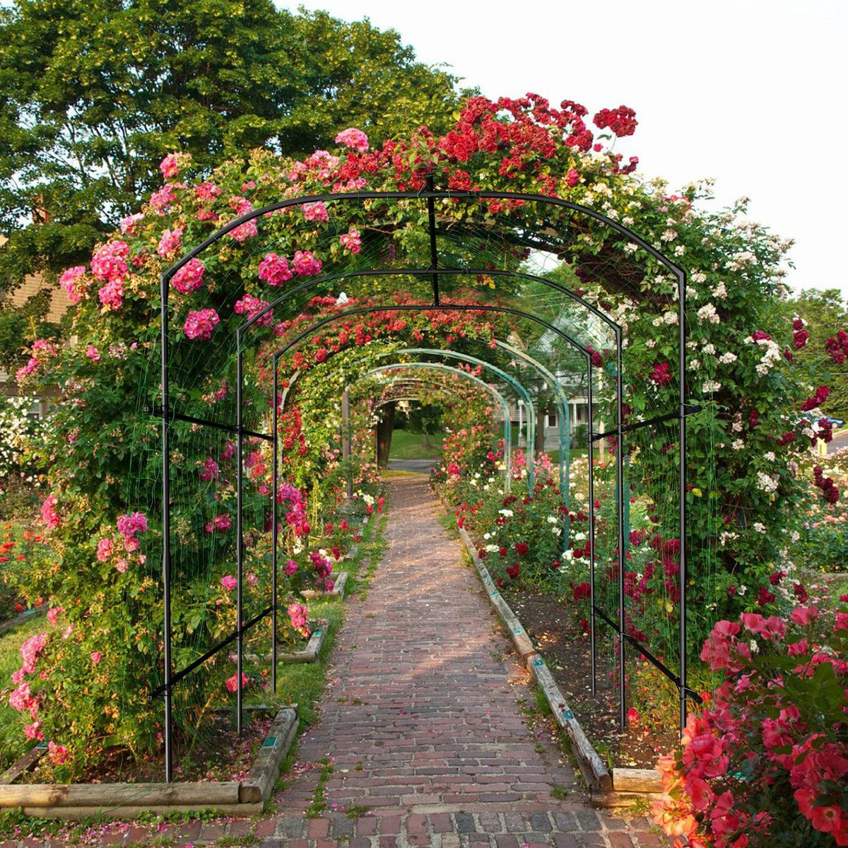 SUNYRISY Garden Arch Trellis, Metal Core Trellis for Climbing Plants Outdoor, 87" x 71" x 75" Tall Archway Tunnel Plant Support for Vine Cucumber Tomato Grape Vegetables Climbing Plants