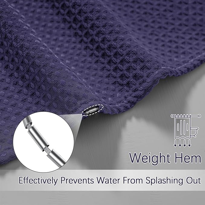 Waterproof Fabric Shower Curtain Extra Long Waffle Weave Heavy Duty Bathroom Shower Curtain Set, 256GSM Weighted Thick Shower Curtain with 12 Rust-Resistant Hooks,72Wx84H Purple