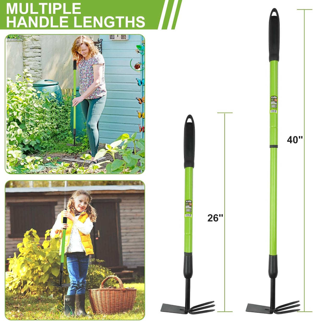 Telescopic Garden Hoe, Dual-Head Weeding and Cultivating Tool with Adjustable Handle, Lightweight Outdoor Hand Hoe for Raised Beds, Flower Planting, Camping, and Backyard Gardening