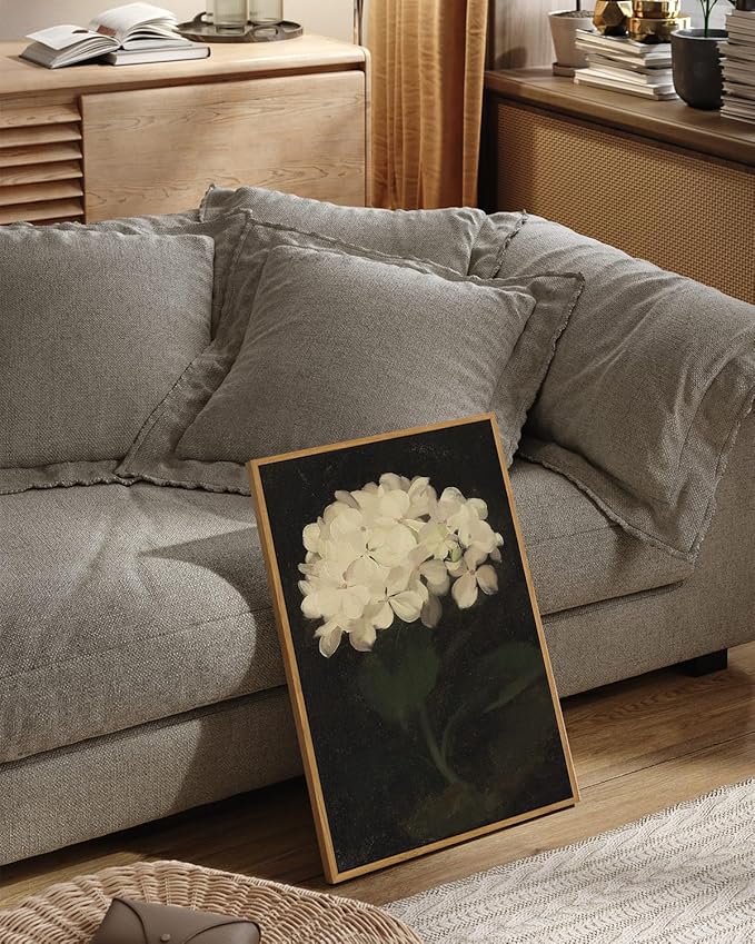 InSimSea Framed Wall Art - Large Canvas Prints for Living Room, Bedroom, Bathroom, Kitchen & Office Decor - White Hydrangea Oil Painting - 16x24in