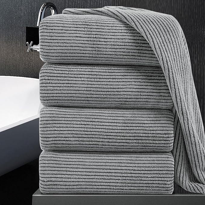 4 Piece Bath Towel Set 35"x70"Oversized Bath Towel for Bathroom Ultra Soft Fluffy Extra Large Bath Sheet Luxury Premium Bathroom Towel Highly Absorbent Quick Dry Shower Towel for Hotel Spa,Dark Grey