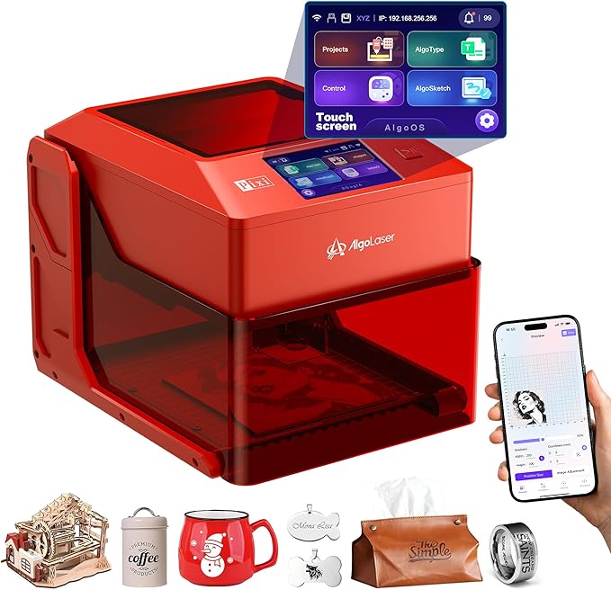 AlgoLaser 10W Smart Laser Engraver Machine, Class 1 Portable Laser Cutter with Built-in AlgoOS System, No Computer Required, Laser Engraving Machine for Metal, Wood, Acrylic, Leather.