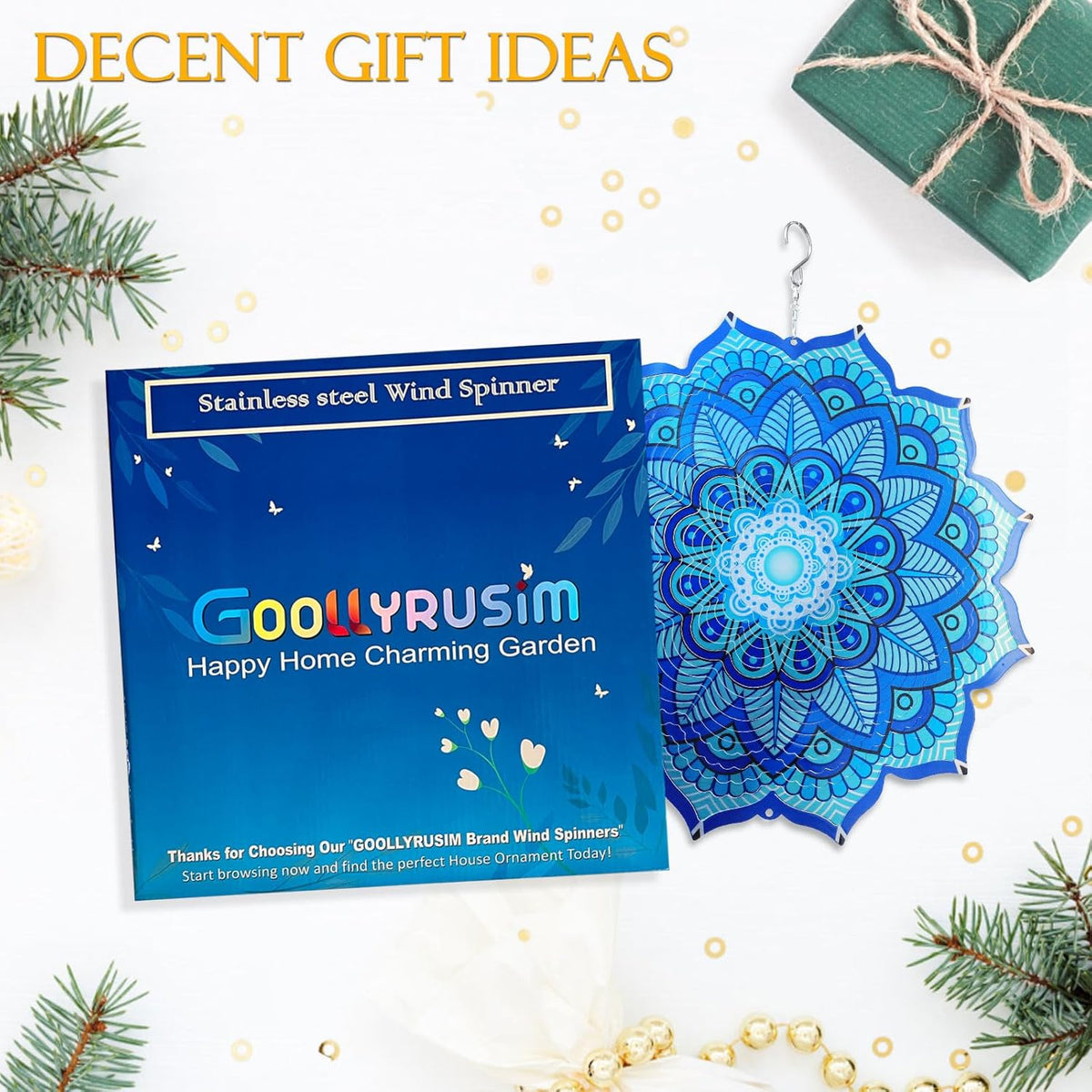 Goolyrusim Wind Spinner Mandala Rich Blue 12inch 3D Stainless Steel Wind Spinners Laser Cut Metal Hanging Wind Sculptures Kinetic Yard Art Decoration Garden Ornament Indoor/Outdoor Décor Worth Gift
