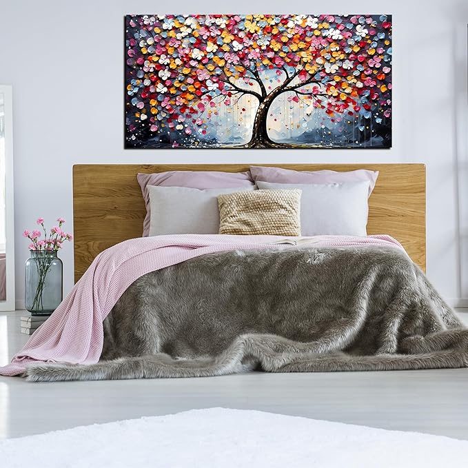 Zoyotago Large Canvas Wall Art Colorful Flower Tree Picture Gray Backgrounds Canvas Prints Ready to Hang for Bedroom Living Room Size 24x48