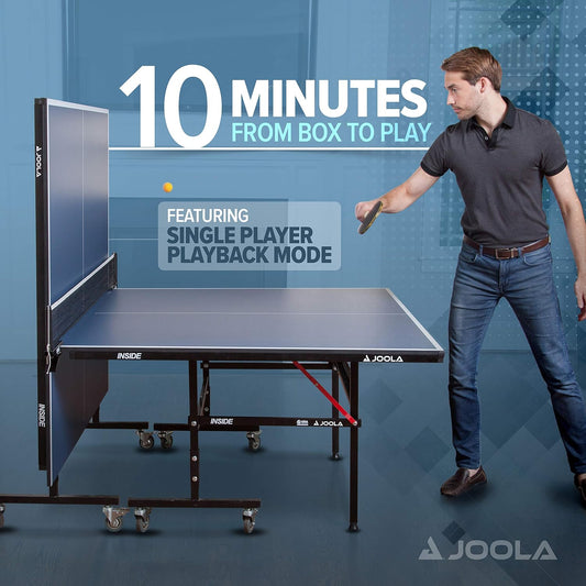 JOOLA Inside Professional MDF Indoor Ping Pong Table with Quick Clamp Table Tennis Net and Post Set - 10 Minute Easy Assembly - Tournament Quality - Foldable with Single Player Playback Mode