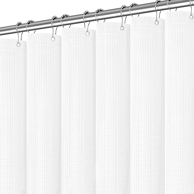 Stall Waterproof Shower Curtain Waffle Weave 60 Inches Beige Heavy Duty for Bathroom, Machine Washable 256GSM Modern Shower Curtains with 10 Metal Hooks, 60Wx72H