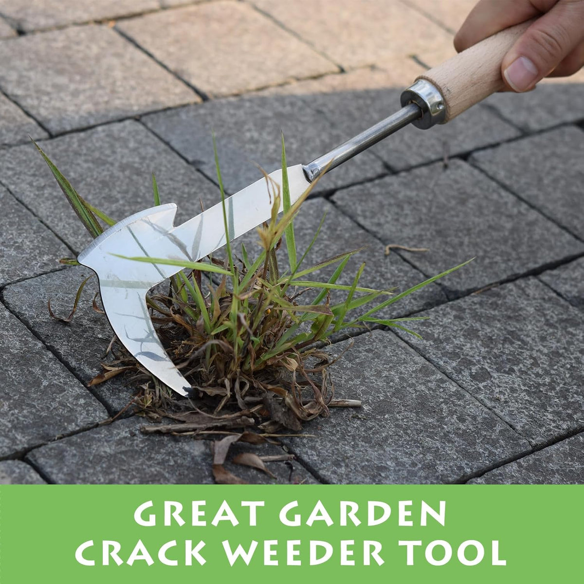 Crack Weeder, 12" Stainless Steel Crevice Weeding Tool with Wood Handle, Axe-Shaped Side-Walk Weed Puller Spatula, for Garden Lawn Yard Patio Terrace Paving Moss, Small Gardening Tool