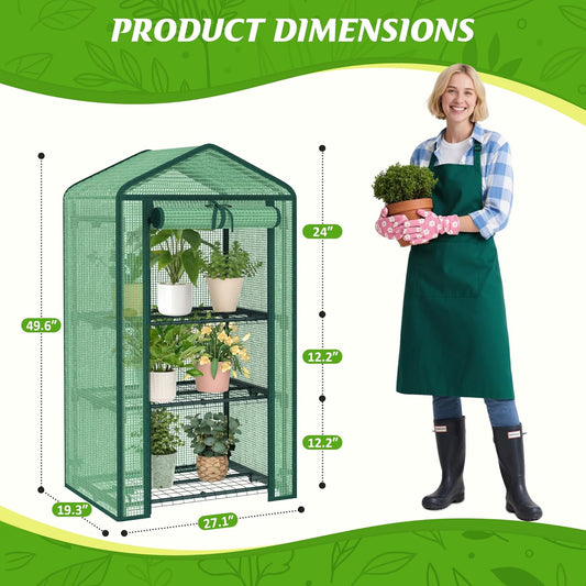3-Tier Greenhouse for Indoor and Outdoor Use, 4ft Tall Portable Mini Green House with Shelves, Zipper Door & PE Cover, for Seed Starting, Plants, Herbs, Balcony, Patio Gardening