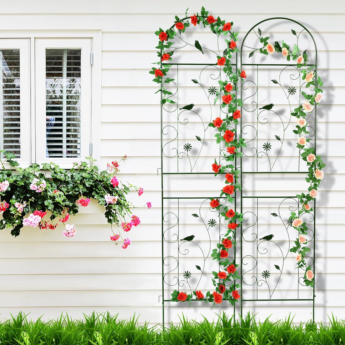 Metal Garden Trellis for Climbing Plants, 2 Pack 86.5" x 19.7" Black Plant Trellis Outdoor, Clematis Rrellis Outdoor, Arched Decoration Suitable for lawns, Gard