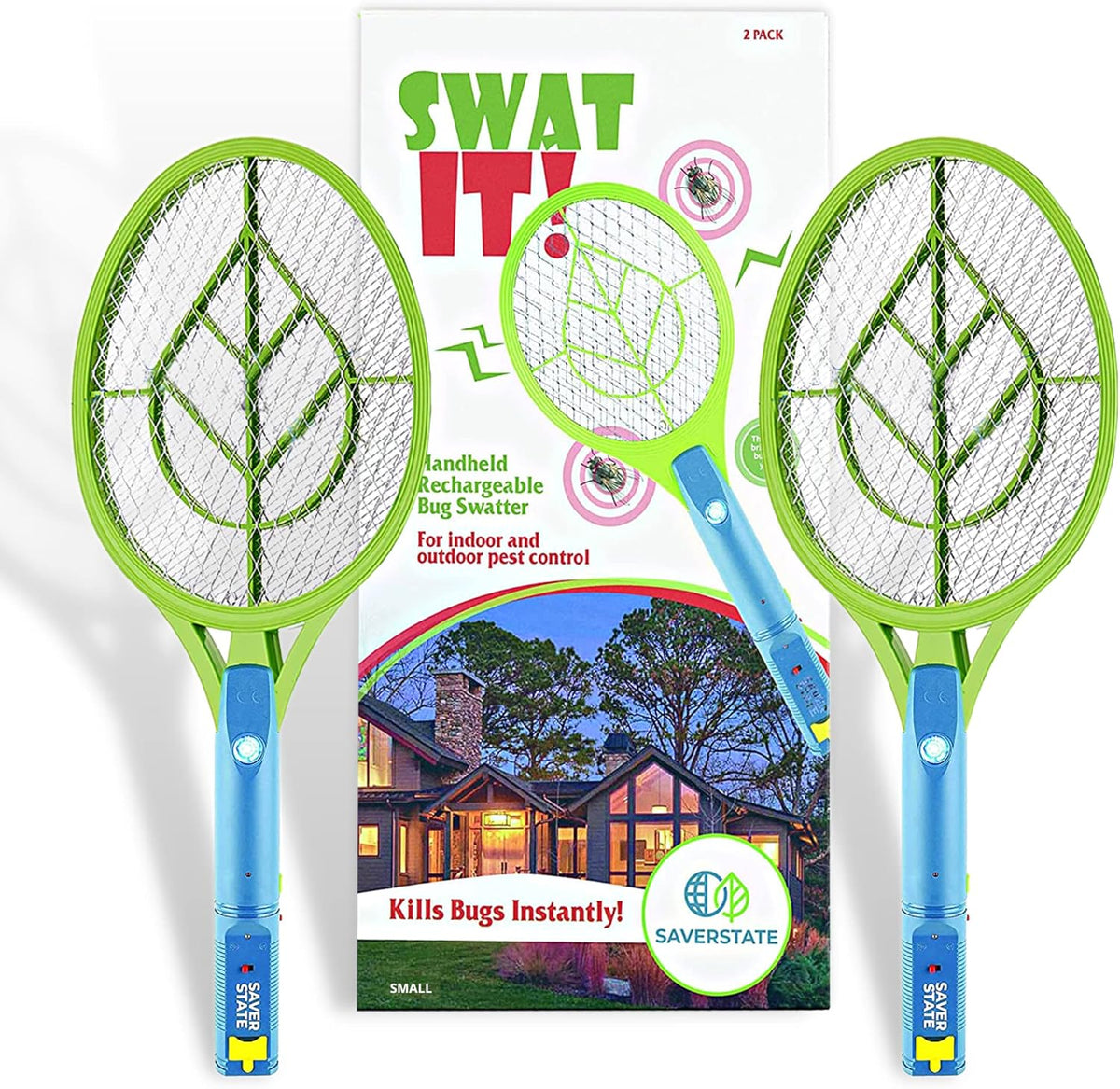 SWAT IT! Handheld Bug Zapper Racket, Rechargeable Electronic Fly Swatter Zapper, 4000 Volt, USB Charging Cable, 2 Pack (Mini)