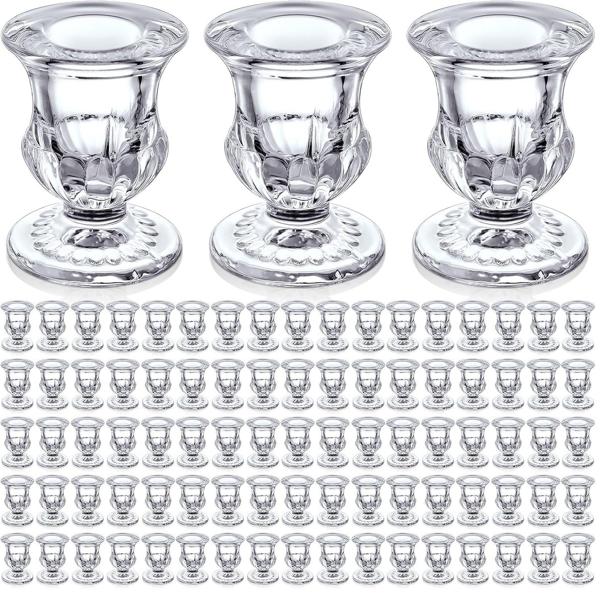 90 Pcs Clear Glass Candlestick Holders Taper Candle Holder Bulk 2.5 Inch Candle Stick Holder for Table Centerpiece Mantel Wedding Housewarming Gift Rustic Vintage Valentines Dinning Decoration (Clear)