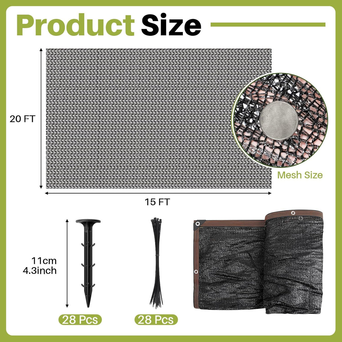 Koi Pond Netting Kit 15 x 20ft, Heavy-Duty Pe, Bird Deer Fence Netting, Durable Net Cover for Leaves, Protect Fish from Blue Heron Bird, Cats & Predators, Stakes & Ties Included
