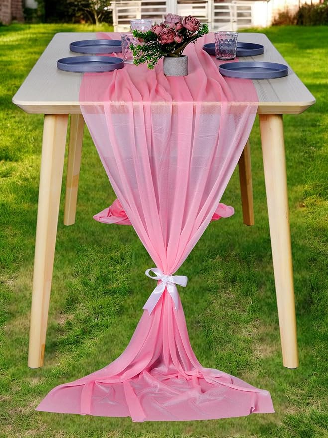 MDS Halloween Chiffon Table Runner - 1 Pack, 29 x 170 Inches, 14ft Each - Sheer Spooky Table Runners for Haunted House Parties, Trick-or-Treat Tables, Witchy Décor, Wedding & Events - Coral