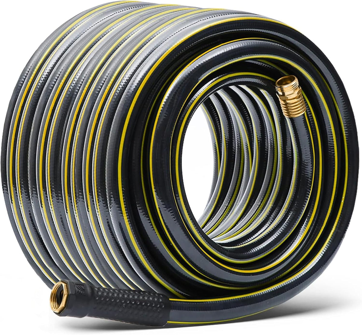 Solution4Patio Long Black Garden Hose 5/8 in. x 100 ft. -Kink Free, No Leaking, Male/Female Fittings -Heavy Duty Durable Flexible Lightweight Water Pipe -Brass Aluminum Ends for Household & Yard Use