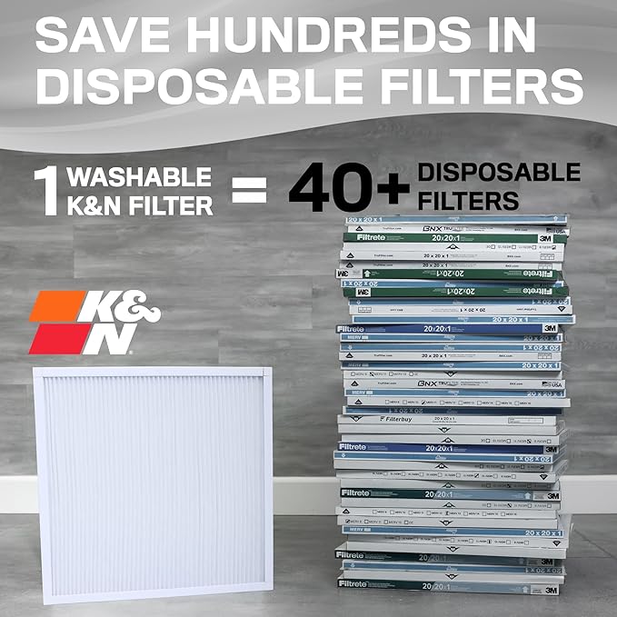 K&N 20X25X1 HVAC Furnace Air Filter, Lasts a Lifetime, Washable, Merv 8, the Last HVAC Filter You Will Ever Buy, Breathe Safely at Home or in the Office, HVC-8-12025