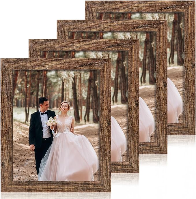 8.5x11 Picture Frame Set of 4, High Definition Real Glass Rustic Frame, Wood Photo Frames 8.5 by 11 Diploma Document for Wall Hanging and Tabletop Display