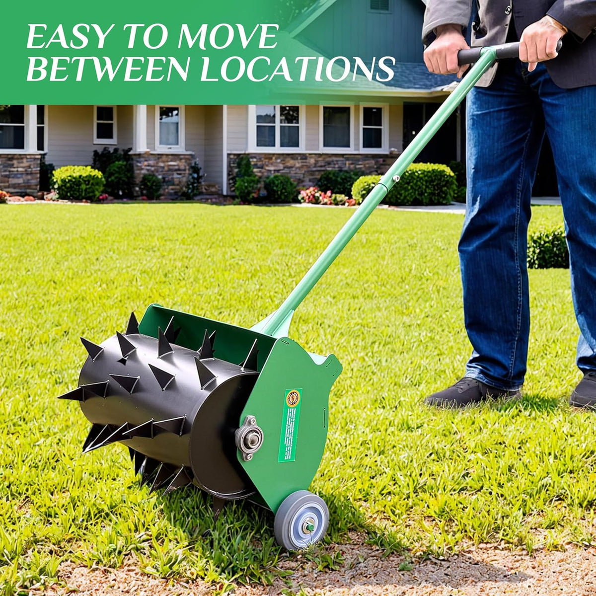Manual Rolling Lawn Aerator, 32–55 lb Heavy-Duty Spike Roller for Garden & Yard