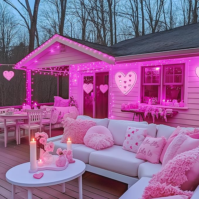 JMEXSUSS 500 LED Pink Room Lights, 8 Modes 163ft Waterproof Pink Christmas Lights Outdoor Plug in with Remote Control, Clear Wire String Light for Tree Outside Yard Wedding