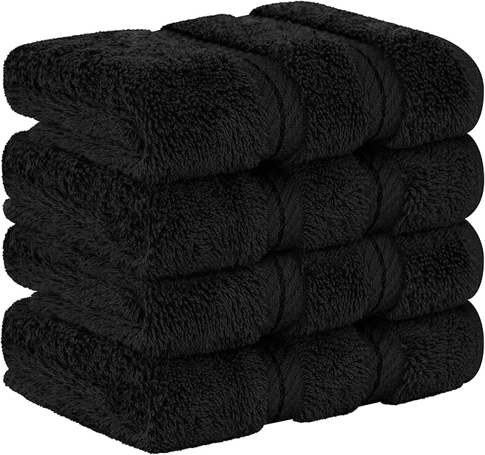 American Soft Linen Luxury Washcloths for Bathroom, 600 GSM 100% Cotton 4 Piece Turkish Wash Cloth Set, 13x13 in Soft Rags for Body and Face, Black Washcloths