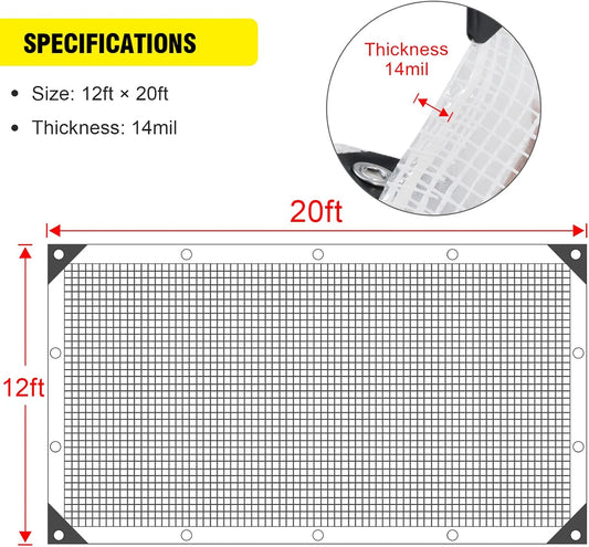 Clear Greenhouse Heavy Duty tarp 14 Mil Clear Waterproof Cover,UV Resistant Poly Tarp with Grommets 12 x20ft Superior Strength,for Gardening, Farming, Nursery, Garden