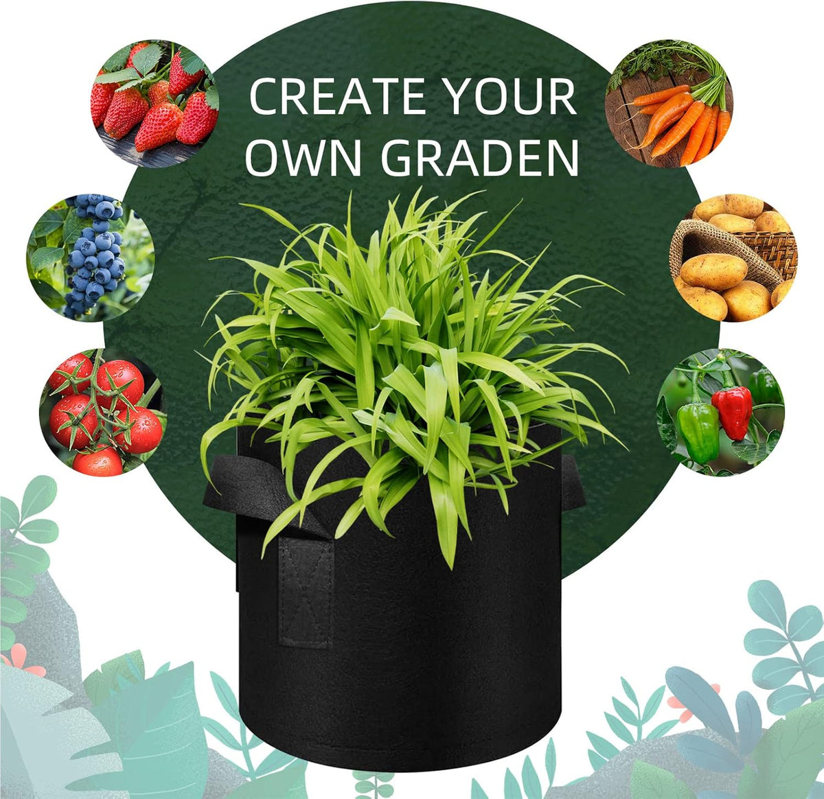 150-Pack 5 Gallon Grow Bags Bulk, Heavy Duty Thickened Nonwoven Fabric Pots with Handles, Felt Breathable Planter Bag, Garden Growing Bag for Vegetable Flower Plants Fruits, Black