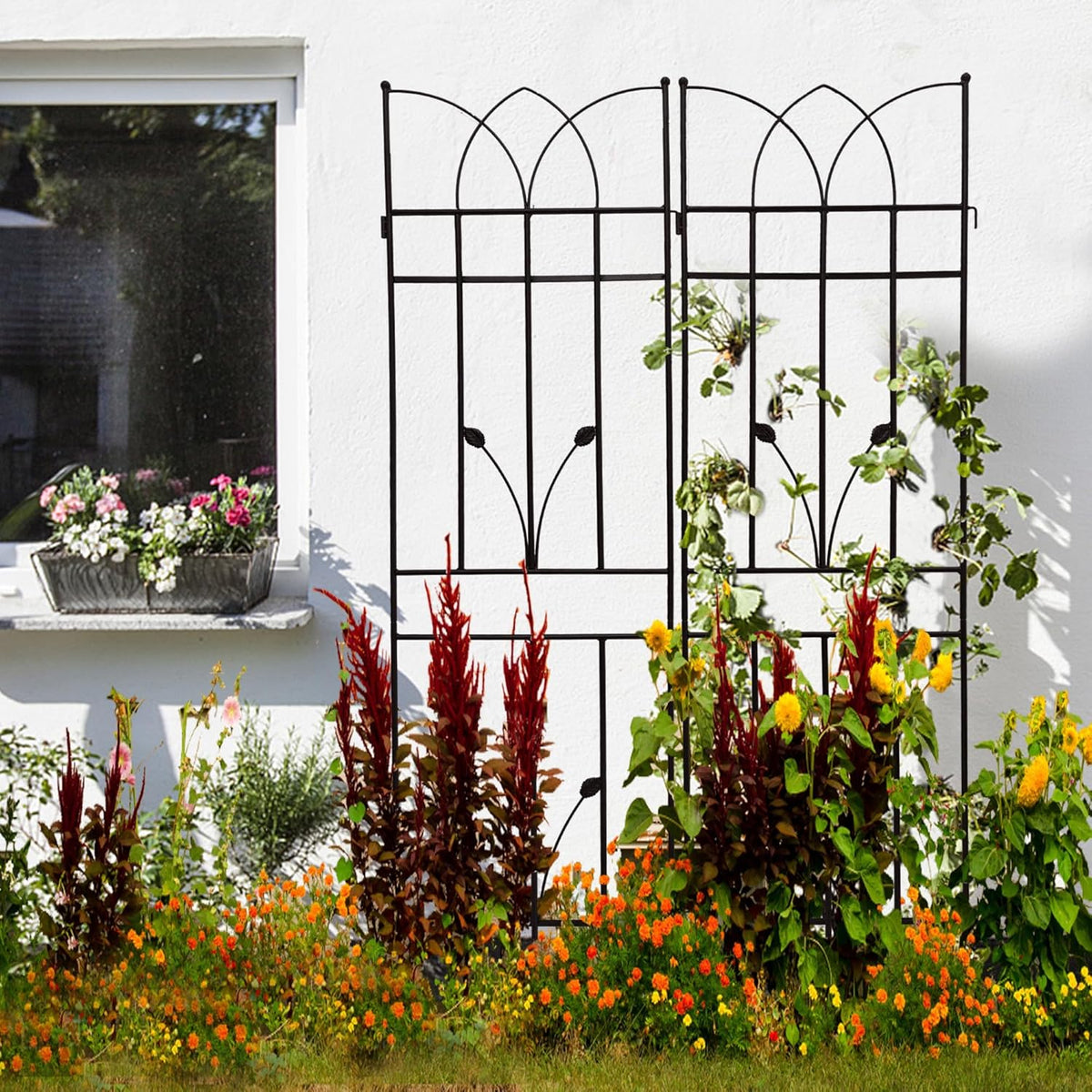 2 Pack Metal Garden Trellis 71" Black Fence Rustproof Garden Trellis for Climbing Plants Support Roses Flower Outdoor Lawn, Black