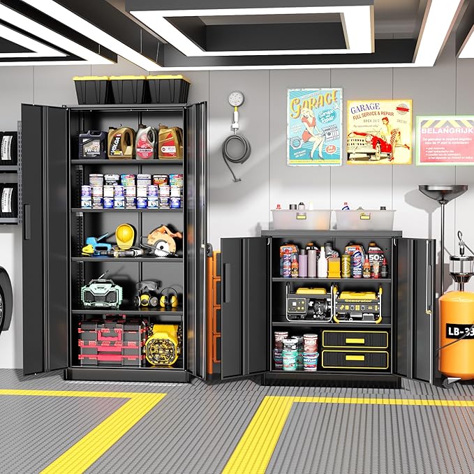 Greenvelly Metal Garage Storage Cabinet, Black 36" Locking File Cabinet with 2 Doors and Adjustable Shelves for Home Office,School