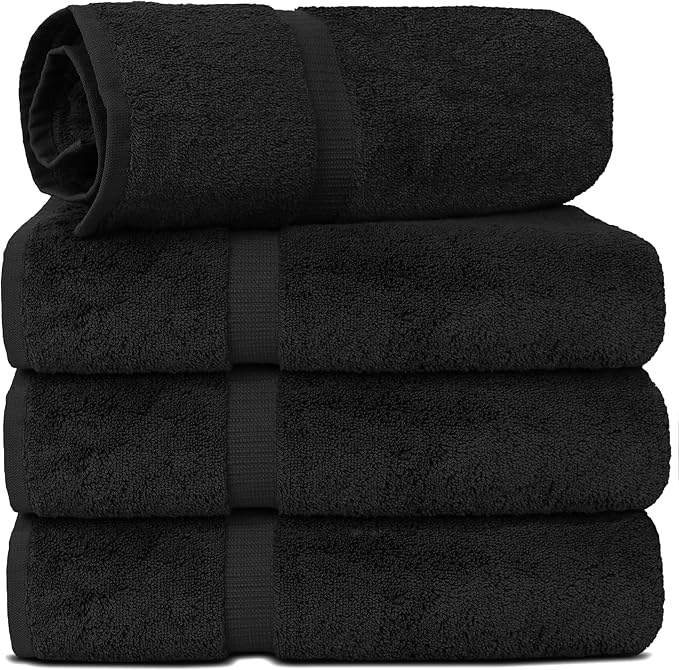 Chakir Turkish Linens | Hotel & Spa Quality 100% Cotton Luxury Turkish Towels | Soft & Absorbent (30x60 Inches Extra Large Bath Towels, Set of 4 -Black)