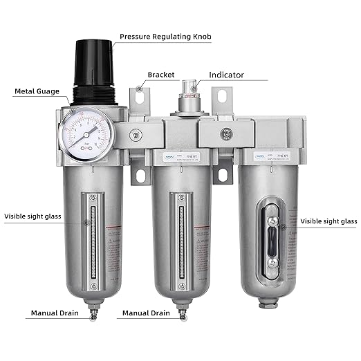 NANPU 3/4" NPT Industrial Grade 3 Stage Air Drying System - Particulate Filter, Coalescing Filter, Desiccant Dryer & Air Regulator, Metal Bowl, Manual Drain, Suitable for Paint Spray& Plasma Cutter