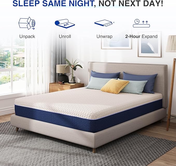 10 Inch Full Gel Cooling Memory Foam Mattress, Pressure Relief, Medium Firm Support,Mattress in a Box, CertiPUR-US Certified