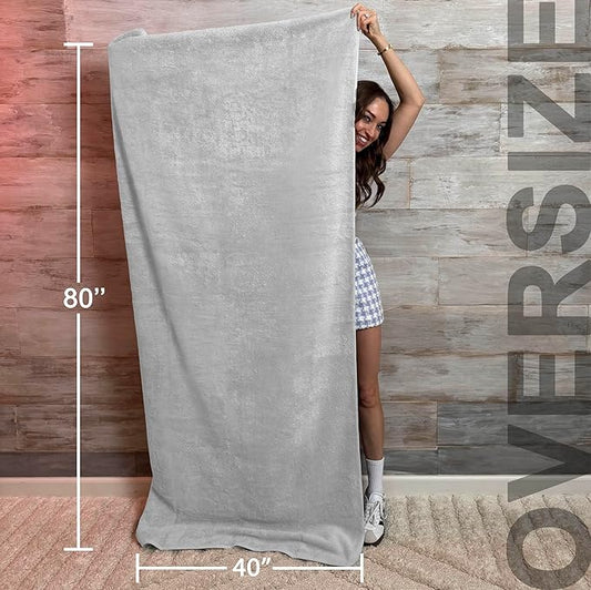 TEXTILOM 100% Turkish Cotton Oversized Luxury Bath Sheets, Jumbo & Extra Large Bath Towels Sheet for Bathroom and Shower with Maximum Softness & Absorbent (40 x 80 inches)- Light Grey