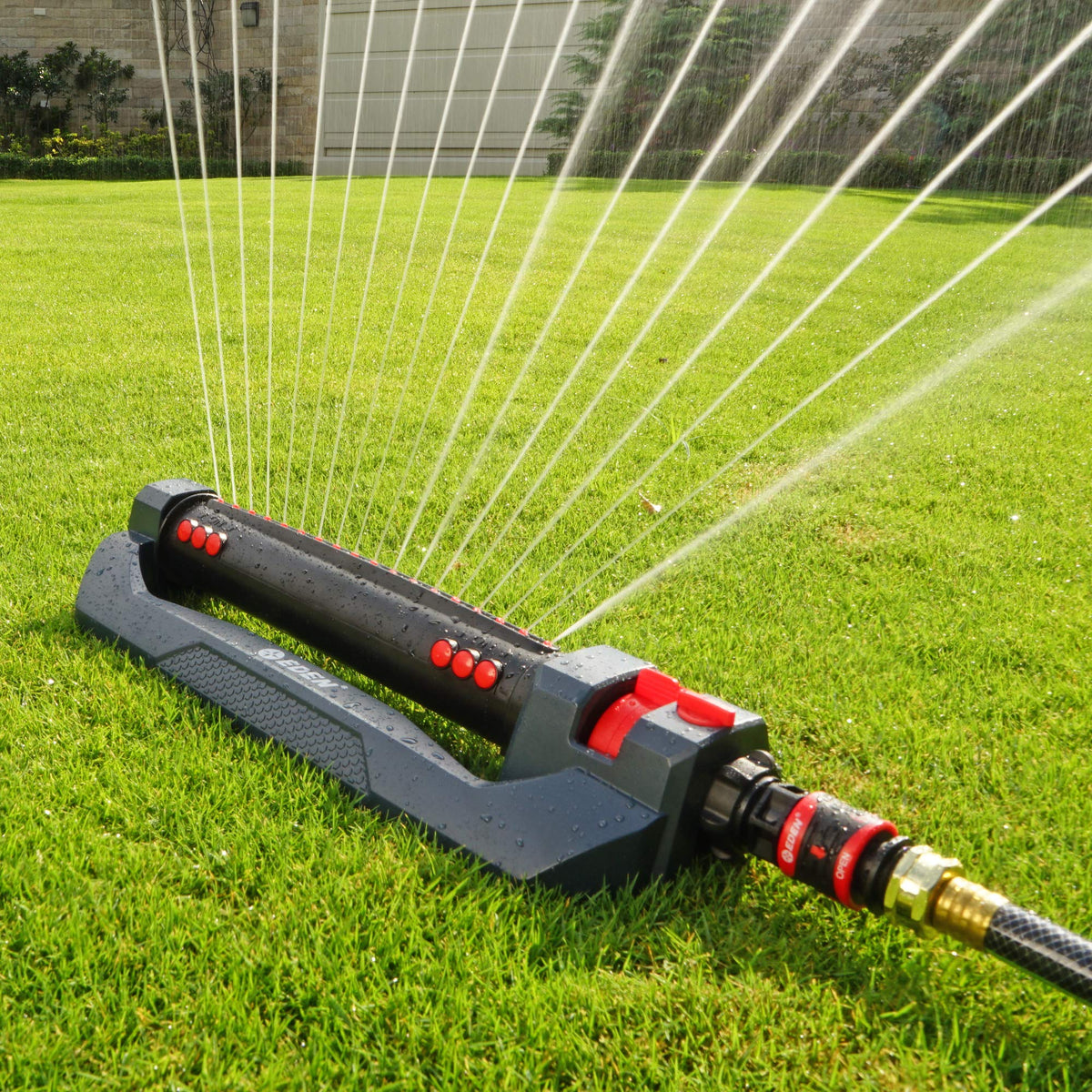 Eden 96212 Turbo Oscillating Sprinkler | Covers Up to 4,400 sq. ft., 18 Precision Nozzles, Adjustable Range, Flow Control, Triple Nozzle Width Switches, Turbo Drive Motor, Quick Connect Bundle