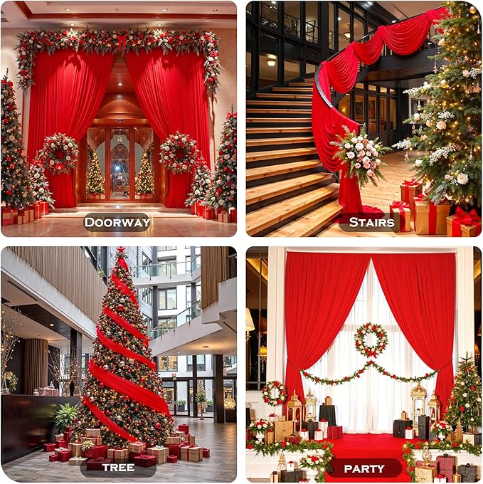PartyVillage 10ft×15ft Red Backdrop Curtain for Wedding Parties, 2 Panels Wrinkle Free 15 FT Long Polyester Photo Backdrop Drapes Back Drop Cloth for Birthday Photography Background