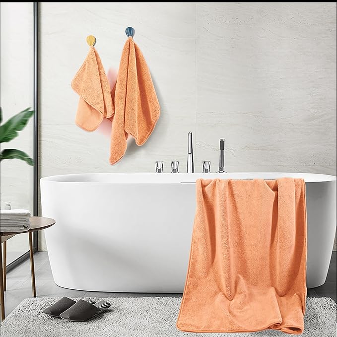 POLYTE Oversize, 60 x 30 in., Quick Dry Lint Free Microfiber Bath Towel Set, 6 Piece (Orange)