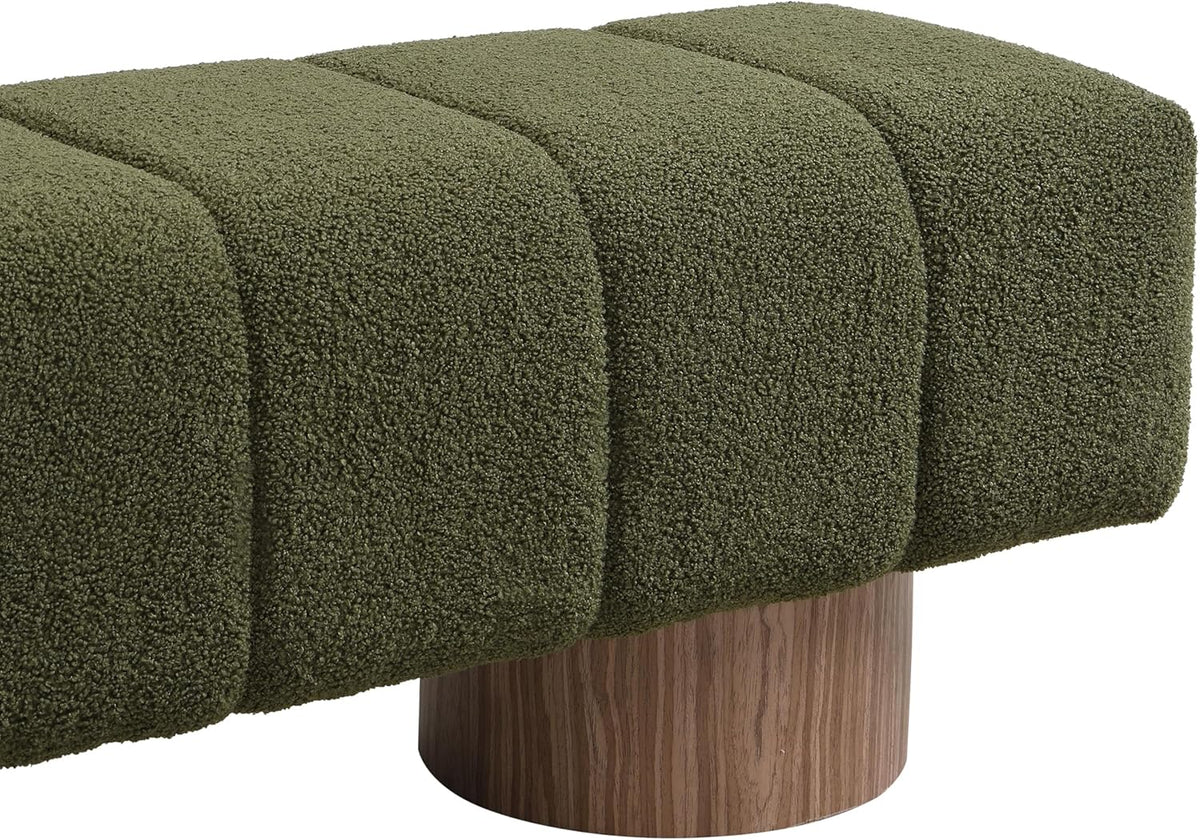 Upholstered Dining Bench, End of Bed Entryway Bench Ottoman for Bedroom Living Room, Dining Room, Green Boucle Fabric Stool Top Wood Leg, 300 LBS Weight Capacity, No-Assembly, Green