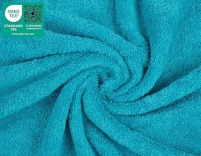 American Soft Linen Luxury Washcloths for Bathroom, 600 GSM 100% Cotton 4 Piece Turkish Wash Cloth Set, 13x13 in Soft Rags for Body and Face, Aqua Blue Washcloths