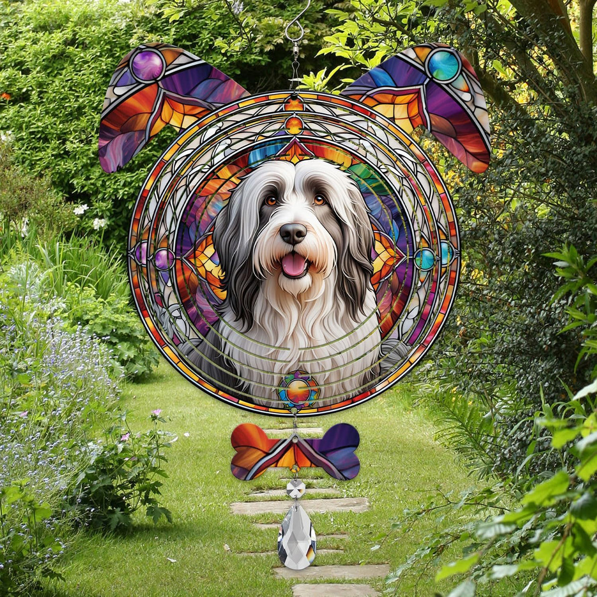 Bearded Collie Dog Ears Wind Spinner, Bearded Collie Wind Spinner Hanging for Yard and Garden