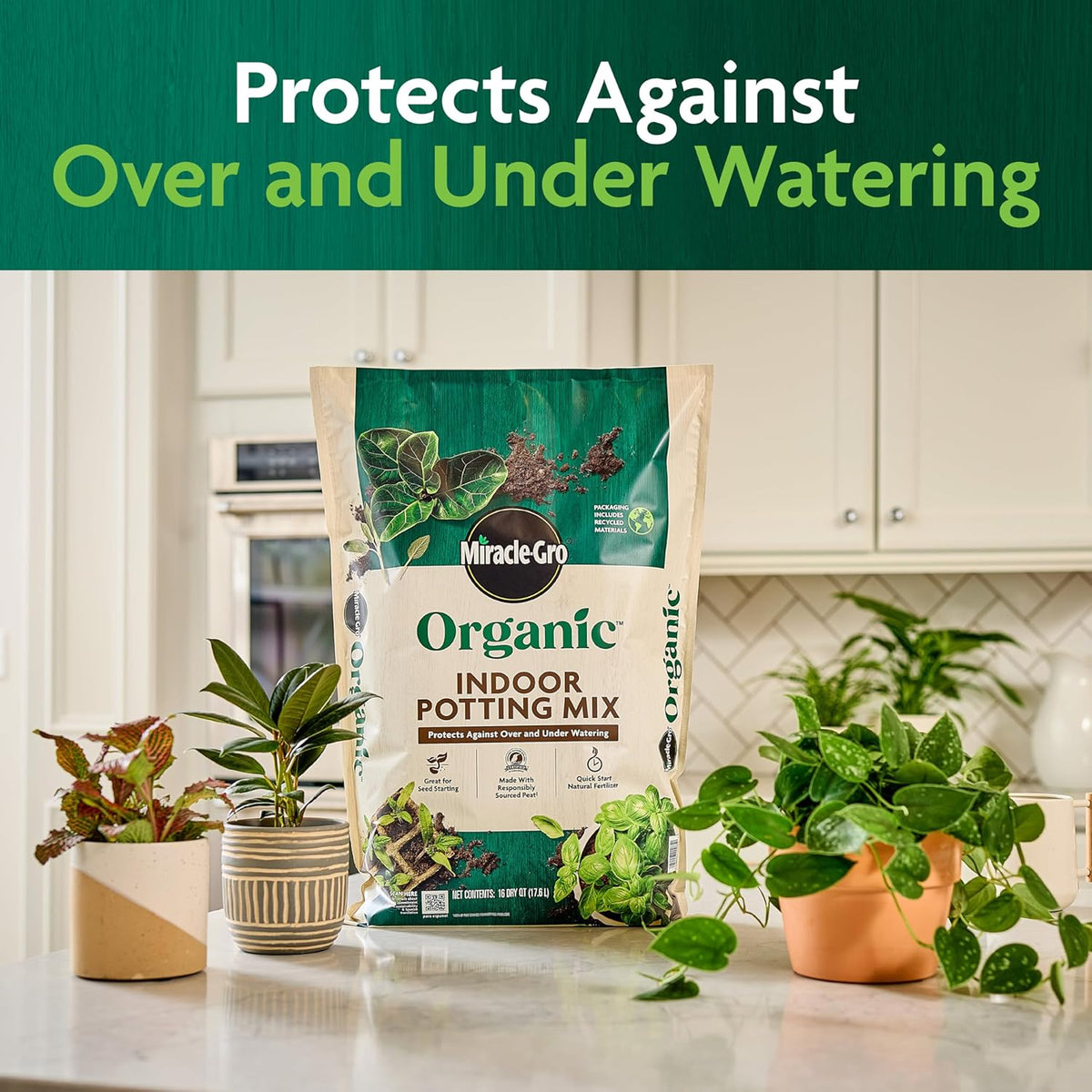 Miracle-Gro Organic Indoor Potting Mix, Protects Against Over and Under Watering, for Indoor Container Plants, Houseplants and Starter Plants, OMRI Listed, 8 qt., 3-Pack